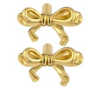 LOORGVEL 2pcs Bow Cabinet Knobs Brass Vintage Drawer Pulls Hardware Door Handles for Dresser Wardrobe Cupboard Furniture Replacement
