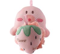 LOORGVEL 2pcs Cartoon Bath Loofahs with Lanyard for Gentle Exfoliation Quick-Drying Shower Poufs in Pink Strawberry Octopus Mesh Sponges for Daily Body Cleansing and Rich Lather Generation