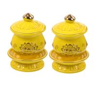 LOORGVEL 2pcs Ceramic Lotus Offering Cups for Buddhist Worship Holy Water Bowls with Elegant Retro Design Sturdy and Safe Chinese Ritual Supplies for Temple and Home Use