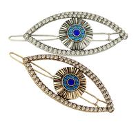 LOORGVEL 2pcs Devil's Eye Barrettes Bling Hair Rhinestone Hair Clip Women Small Alloy