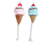 LOORGVEL 2pcs Dog Plush Ice Cream Cone Squeak Sound Chew for Puppies Bite-resistant Soft Pet Plaything in Blue and Pink