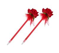 LOORGVEL 2pcs Floral Ballpoint Pens Compact Lightweight Neutral Ink Smooth Writing Pens for Office School Teacher's Day Gift Red Rose Design