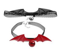 LOORGVEL 2pcs Halloween Cat Collar Lightweight Adjustable Bat Wing Shape Skin-friendly Cloth and Metal with Bell Pendant Creative Cute Neckwear for Kitten and Cat Party