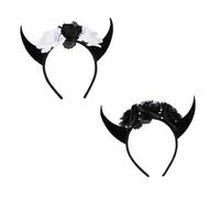 LOORGVEL 2Pcs Halloween Horn Skull Headbands with Flower Devil Headdress for Party Cosplay Comfortable Lightweight Headwear for Halloween Birthday Themed Events Day Dead Christmas