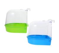 LOORGVEL 2Pcs Parrot Bathing Tubs for Small Birds Hanging Bird Bath Accessory Curved Opening Safe Non-toxic Portable Cage Shower Bowls for Parakeet Budgerigar Random Color