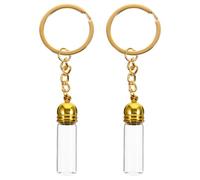 LOORGVEL 2pcs Refillable Glass Perfume Bottle Set with Golden Zinc Alloy Caps and Key Rings, Portable Travel Toiletries Containers for Daily Use and On-the-go