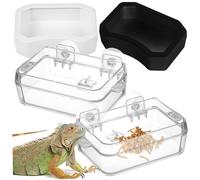 LOORGVEL 2pcs Reptile Feeding Dish and Water Bowl Set, Escape Proof Feeding Cup, Small Size, and Black-white, Suitable for Lizards, Bearded Dragons, Geckos, Reptile Terrarium Supplies