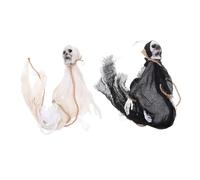 LOORGVEL 2pcs Reusable Hanging Skeleton Skull Decorations for Halloween Haunted House and Realistic Ghost Design for Indoor Outdoor Lawn and Patio Spooky Party Atmosphere