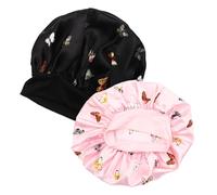 LOORGVEL 2Pcs Satin Butterfly Flower Sleeping Caps for Women Wide Edge Bonnet Hair Protector for Long and Short Hair Comfortable Night Hats for Sleep Makeup and Housework