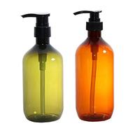 LOORGVEL 2pcs Shampoo and Conditioner Bottles with Press Pump Leak Refillable Dispenser for Hand Soap Lotion Shower Gel Travel Friendly Pet Bottles Tea and Green Colors