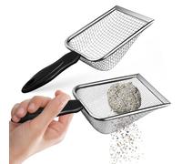 LOORGVEL 2pcs Stainless Steel Cat Litter Scoops with Fine 2.0x2.0mm and Coarse 5.0x5.0mm Mesh, Metal Scoop Set for Efficient Cat Litter Box Cleaning and Sturdy Pet Waste Removal Tool