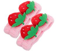 LOORGVEL 2pcs Strawberry Plush Headbands Elastic Face Wash Makeup Hair Accessories for Women and Girls Soft Spa Yoga Shower Skincare Headbands Pink