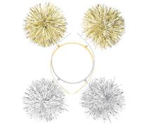 LOORGVEL 2pcs Tinsel Pom Pom Bopper Headbands for Women Glitter Party Accessories with Silver and Gold Sparkling Antenna Design Reusable Costume Headwear for Halloween Birthdays and