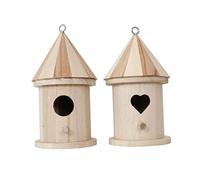 LOORGVEL 2Pcs Wooden Bird Nest Garden Decor with Real Roof DIY Paintable Birdhouse Ornaments for Small to Birds Outdoor Hanging Nesting Boxes for Garden and Home