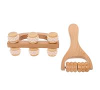 LOORGVEL 2pcs Wooden Massage Roller Set - Handheld Back and Neck Muscle Relief Tools with 15x8cm Arch Tooth Roller and 13x6.5x6cm Six-Wheel Bridge Massager - Portable Self-Massage for Full