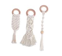 LOORGVEL 3 Pcs Baby Teether Set Wooden Molar Rods Handwoven Cotton Rope, Easy to Clean and Carry, Safe Sensory Toy for Newborns and Infants