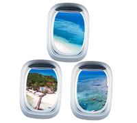 LOORGVEL 3 Sheets Self-Adhesive Sea Landscape Window Wall Decals Removable Plane Porthole Stickers with Lifelike Scenic Design Easy to Apply and Fade-Resistant for Home Decor