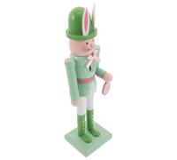 LOORGVEL 30cm Wooden Easter Bunny Nutcracker Ornament Hand-painted Rabbit Nutcracker Figurine for Spring Tabletop Decoration for Home and Office