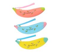 LOORGVEL 3Pcs Banana Shape Silicone Pencil Cases for Students Compact Portable Pen Storage Bags Cute Cartoon Design in Pink Yellow Blue
