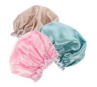 LOORGVEL 3pcs Double Layer Bath Caps Pe Shower Caps for Women with Long Hair Washable Reusable for Spa Facial Care Home Use Lake Blue Khaki Light Pink