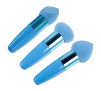 LOORGVEL 3pcs Handheld Makeup Pens with Handle, Blue Heart-shaped Slant Cut Beauty Sponges, Portable Cosmetic Tools for Female Makeup Application and Facial Blending