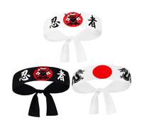 LOORGVEL 3PCS Japanese Ninja Karate Headbands Breathable Polyester for Men and Women Comfortable for Sports Training and Themed Parties