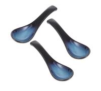LOORGVEL 3pcs Japanese Style Ceramic Soup Spoons Artisanal Kiln Crafted Porcelain Utensils for Soup Rice Porridge Unique Glazed Asian Spoons Enhancing Dining Table Elegance