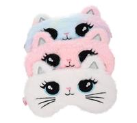 LOORGVEL 3Pcs Lightproof Eye Mask for Travel and Sleep Soft Plush Eye Shade Cover with Cute Cat Design in Pink and White Stress-Relief Blindfold for Men and Women