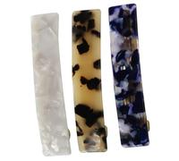 LOORGVEL 3pcs Marble Pattern French Hair Barrettes for Women Rectangular Acetate Spring Clips in White Blue and Light Tortoise Lightweight Hair Accessories for Thick Wavy All-day