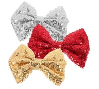 LOORGVEL 3pcs Sequin Hair Bow Clips for Comfortable and Secure Accessories Decorative Headdress for Performances and Parties Red Gold Silver