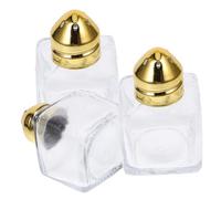 LOORGVEL 3pcs Square Glass Salt Pepper Shakers with Gold Caps Moisture Resistant Kitchen Spice Jars for Cooking Compact Storage Containers for Salt Pepper and Condiments