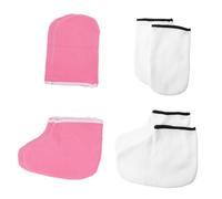 LOORGVEL 4 Pairs Heat Preservation Exfoliating Gloves and Foot Covers for Moisturizing Care Paraffin Wax Spa Tools for Dry Rough Skin at Home Salon White and Pink
