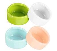 LOORGVEL 4 Pcs Ceramic Hamster Food Bowls Anti-tip Small Animal Dishes with Curved Edge for Hedgehogs and Cage Pets Easy to Clean and Stable Feeding Containers in Green Pink White Blue