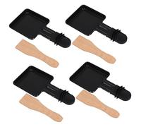 LOORGVEL 4 Sets Mini Raclette Grill Pans with Cheese Spatulas Household Electric Cheese Baking Pans for Aromatic Barbecue Quick Heating Grill Trays for Home Cooking