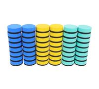LOORGVEL 48Pcs Mini Round EVA Felt Magnetic Whiteboard Erasers, Small Dry Erase Chalkboard Cleaner Pads for Classroom, Office, and Fridge Use, Blue Green Yellow Set