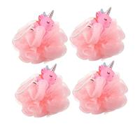 LOORGVEL 4pcs Bath Loofah: Shower Body Sponge Back Scrubber Soft Mesh Puff Exfoliating Shower Ball for Women Men Bath Accessories Cleaning Tool Pink Unicorn