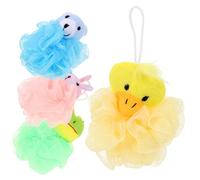 LOORGVEL 4pcs Bath Loofahs Soft Cartoon Animal Shower Sponges Set with Duck, Rabbit, Frog, Bear - Gentle Body Wash Sponge for and Bathing