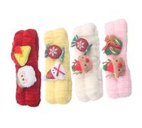 LOORGVEL 4pcs Christmas Plush Face Wash Headbands Reindeer and Snowman Designs, Flannel Elastic Makeup Spa Hairbands for Women, Red Yellow White Pink Set