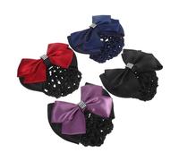 LOORGVEL 4pcs Elegant Bowknot Hair Snood Net Elastic Mesh Hair Bun Cover for Women Versatile Ballet Bun Net for Flight Attendants Dancers Hospitality Staff
