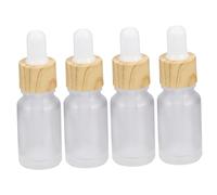 LOORGVEL 4pcs Essential Oil Dropper Bottles with Wood Grain Ring Refillable Glass Dispenser Containers for Aromatherapy Fragrance and Liquid Storage