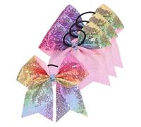 LOORGVEL 4pcs Glitter Cheer Hair Bows Large Bow Scrunchies for Girls Sequin Ponytail Holders Colorful Hair Ties Suitable for Cheerleaders and Daily Wear