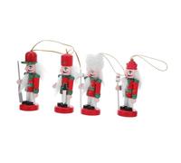 LOORGVEL 4pcs Handcrafted Wooden Nutcracker Figurines Traditional Red Nutcracker Soldiers Festive Christmas Tree Baubles and Table Decorations for Holiday Home and Office