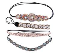 LOORGVEL 4pcs Handmade Rhinestone Crystal Headbands Set, Women's Decorative Hairband with Beaded Embellishments, Stylish Accessories for Party and Daily Wear