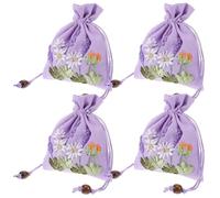 LOORGVEL 4pcs Linen Embroidered Lavender Pouch Small Drawstring Bag Elegant Classical Charm Intricate Embroidery Decorative Sachet Bag for DIY Present Packaging