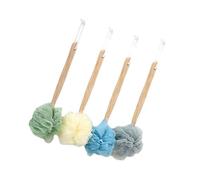 LOORGVEL 4pcs Long Handle Shower Brush Set with Wooden Handles, Back Scrubber Bath Balls for Exfoliating and Deep Cleaning, Multi-Color Body Brush for Shower and Bath Use