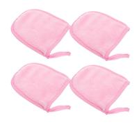 LOORGVEL 4pcs Makeup Removal Puff Face Cleaning Gloves Pink Fiber Washable Simple Design Practical Cosmetic Accessories for Daily Skincare