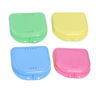 LOORGVEL 4pcs Orthodontic Retainer Case Set, Portable Plastic Denture Storage Boxes with Secure Lid, Mini Dental Retainer Box for Night Guard and Aligner Storage Random Color