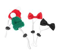 LOORGVEL 4PCS Pet Mini Knitting Hats and Bow Ties Set for Hamsters, Chickens, Reptiles - Red and Green Woolen Yarn Christmas Party Decorations Elastic Strap