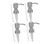 LOORGVEL 4pcs Pump Dispenser Replacement Metal Soap Pump Mason Jar Shampoo Bottle Body Wash Replacement Metal Head Heads for Bottles Stainless Steel Silver