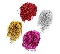LOORGVEL 4pcs Short Cosplay Wigs for Unisex Party Use Shiny Lightweight Metal Foil Hairpieces in Red Purple Gold Silver and Reusable for Fancy Dress and Halloween